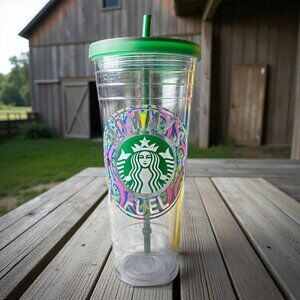 "Mommys Fuel" Starbucks-Style Clear Tumbler With Green Lid & Straw Reusable 24 O